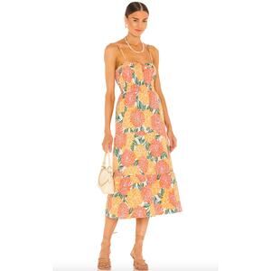 Faithful the Brand Shaloom Midi Dress‎ Mariposa Floral Print Linen Bright Medium